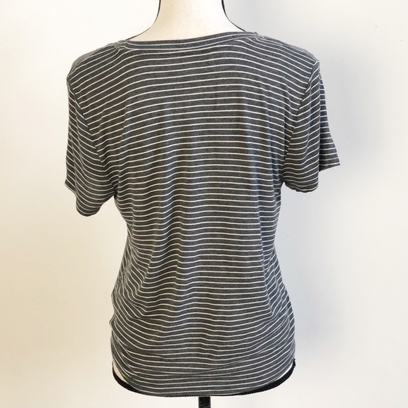 SO Tie Front Slinky Short Sleeve Striped Top Sz M - Picture 3 of 6